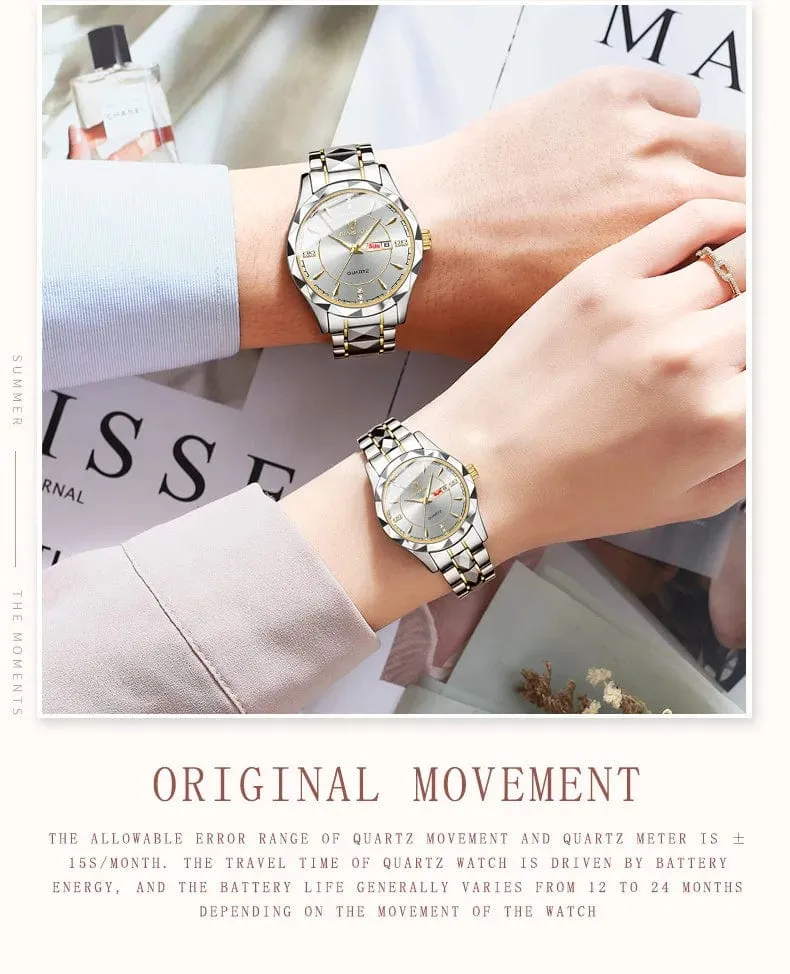 Japan Quarzwerk Goldene Uhren Frauen Top-Marke Luxus Edelstahlarmband Datum Woche Uhr Uhr Reloj Hombre