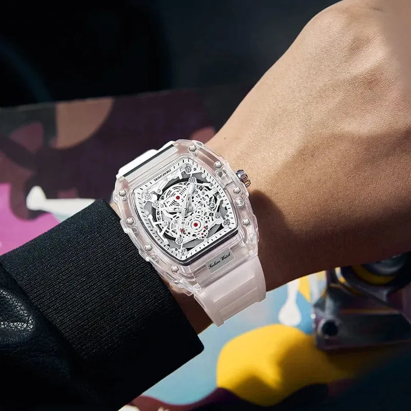 UTHAI BK134 Personalisierte transparente Quarzuhr mit hohlem Gehäuse, lässige Mode, Sport, wasserdicht, Kalender, Herrenuhr