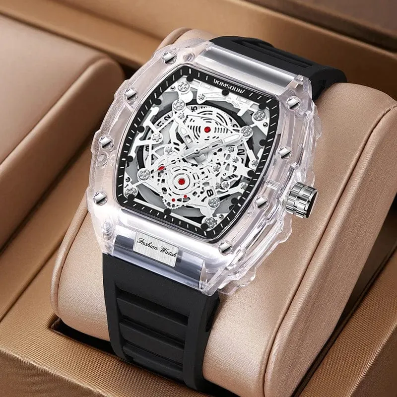 UTHAI BK134 Personalisierte transparente Quarzuhr mit hohlem Gehäuse, lässige Mode, Sport, wasserdicht, Kalender, Herrenuhr