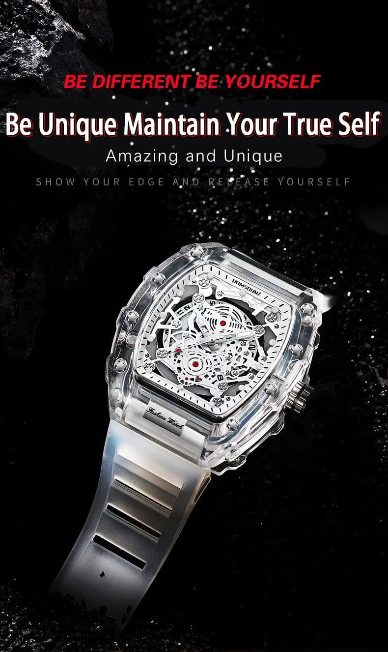 UTHAI BK134 Personalisierte transparente Quarzuhr mit hohlem Gehäuse, lässige Mode, Sport, wasserdicht, Kalender, Herrenuhr