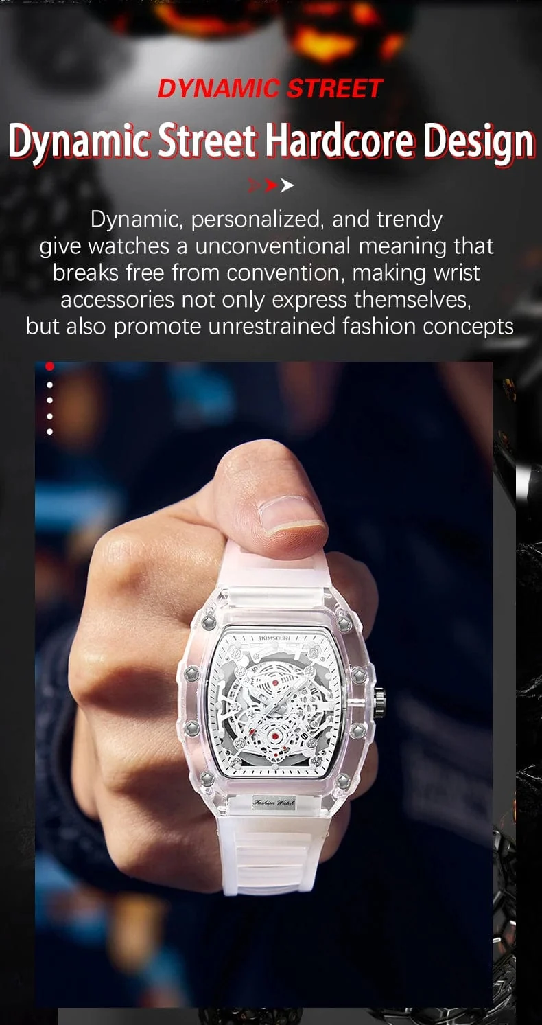 UTHAI BK134 Personalisierte transparente Quarzuhr mit hohlem Gehäuse, lässige Mode, Sport, wasserdicht, Kalender, Herrenuhr