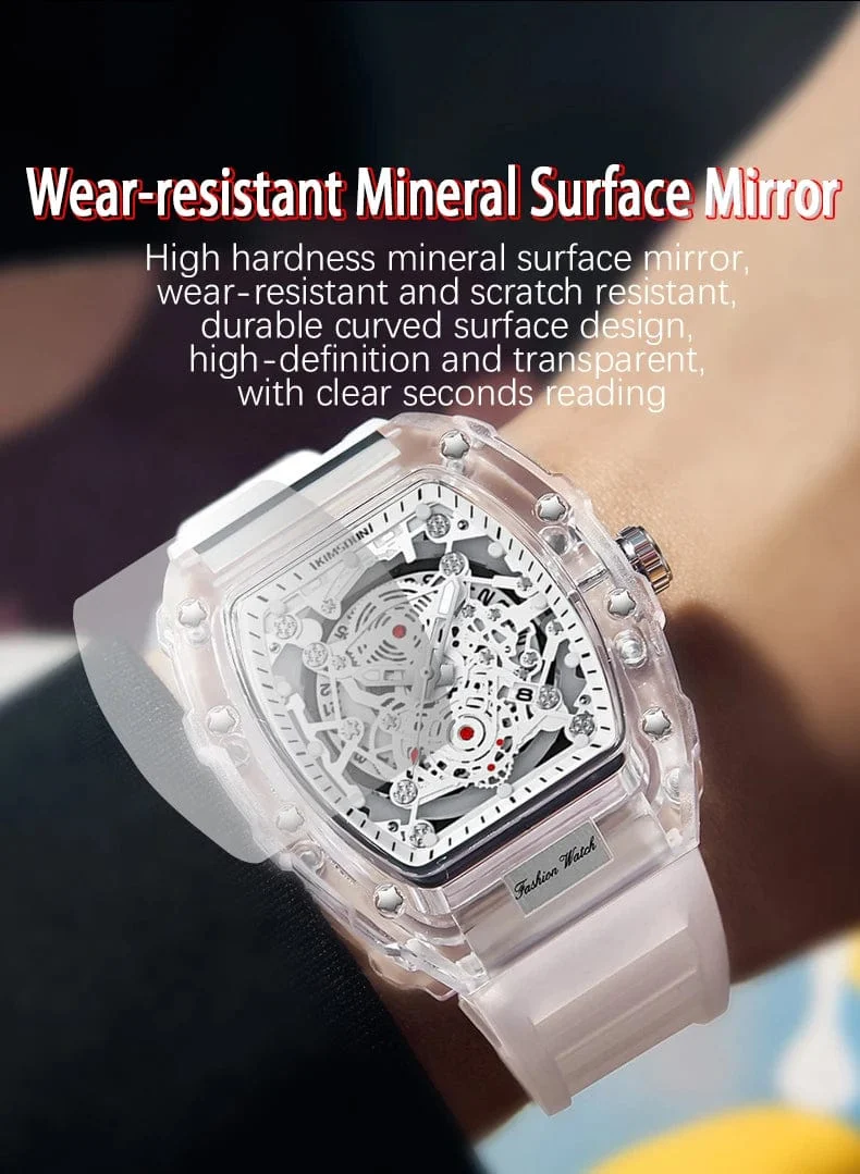 UTHAI BK134 Personalisierte transparente Quarzuhr mit hohlem Gehäuse, lässige Mode, Sport, wasserdicht, Kalender, Herrenuhr