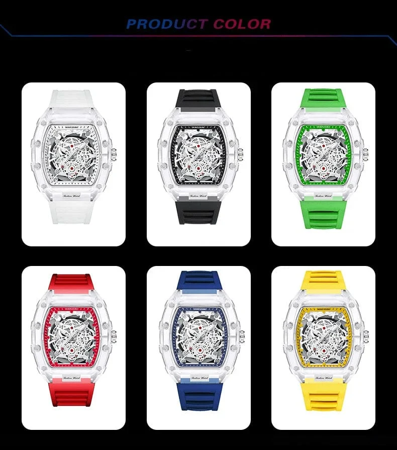 UTHAI BK134 Personalisierte transparente Quarzuhr mit hohlem Gehäuse, lässige Mode, Sport, wasserdicht, Kalender, Herrenuhr