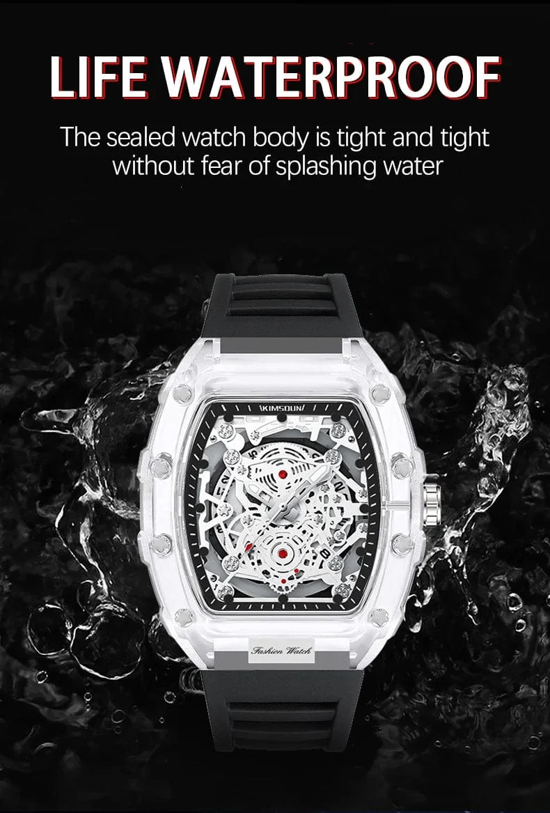 UTHAI BK134 Personalisierte transparente Quarzuhr mit hohlem Gehäuse, lässige Mode, Sport, wasserdicht, Kalender, Herrenuhr