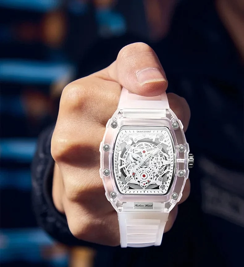 UTHAI BK134 Personalisierte transparente Quarzuhr mit hohlem Gehäuse, lässige Mode, Sport, wasserdicht, Kalender, Herrenuhr