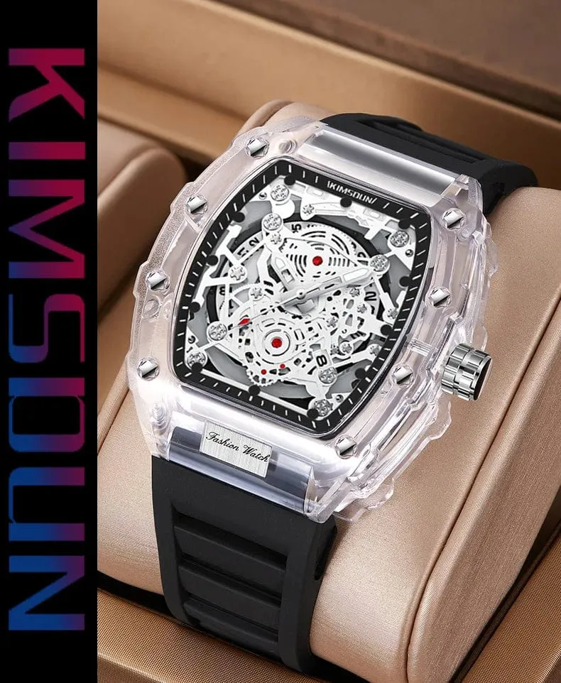 UTHAI BK134 Personalisierte transparente Quarzuhr mit hohlem Gehäuse, lässige Mode, Sport, wasserdicht, Kalender, Herrenuhr