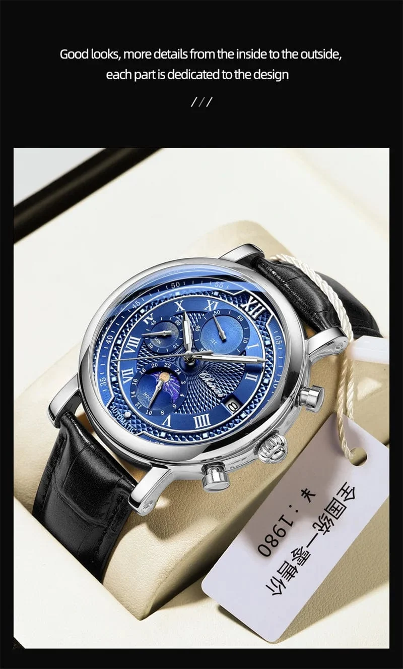 Chenxi 976 Leder Chronograph Datum herren Phase Der Mond Timing Business Leuchtende Quarz Uhr Relojes para hombres