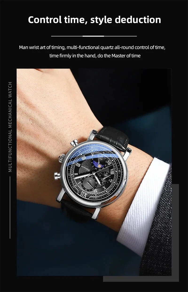 Chenxi 976 Leder Chronograph Datum herren Phase Der Mond Timing Business Leuchtende Quarz Uhr Relojes para hombres
