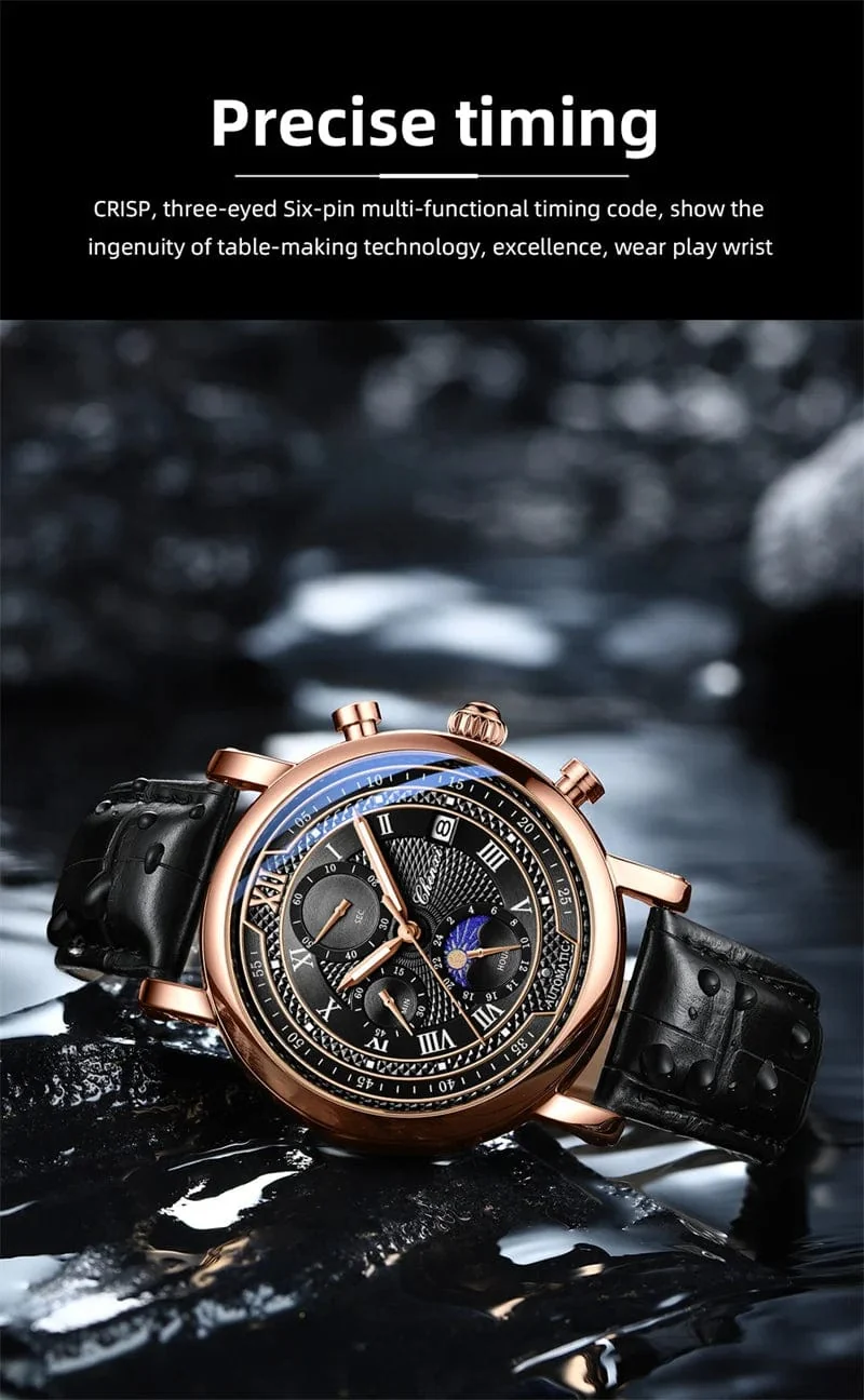 Chenxi 976 Leder Chronograph Datum herren Phase Der Mond Timing Business Leuchtende Quarz Uhr Relojes para hombres