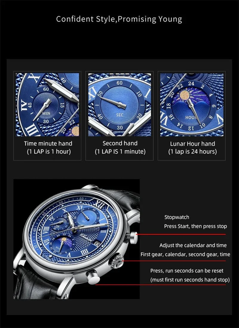 Chenxi 976 Leder Chronograph Datum herren Phase Der Mond Timing Business Leuchtende Quarz Uhr Relojes para hombres