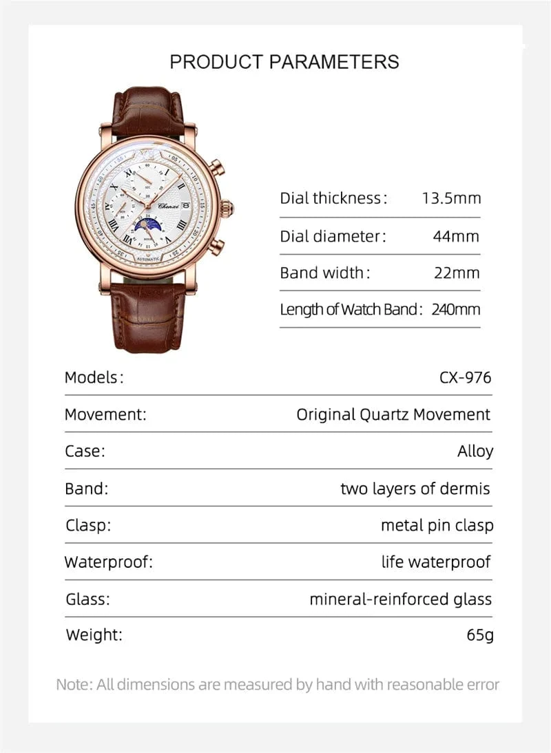 Chenxi 976 Leder Chronograph Datum herren Phase Der Mond Timing Business Leuchtende Quarz Uhr Relojes para hombres