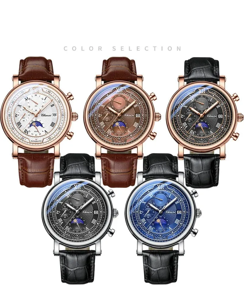 Chenxi 976 Leder Chronograph Datum herren Phase Der Mond Timing Business Leuchtende Quarz Uhr Relojes para hombres