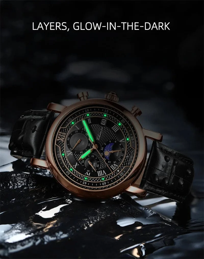 Chenxi 976 Leder Chronograph Datum herren Phase Der Mond Timing Business Leuchtende Quarz Uhr Relojes para hombres