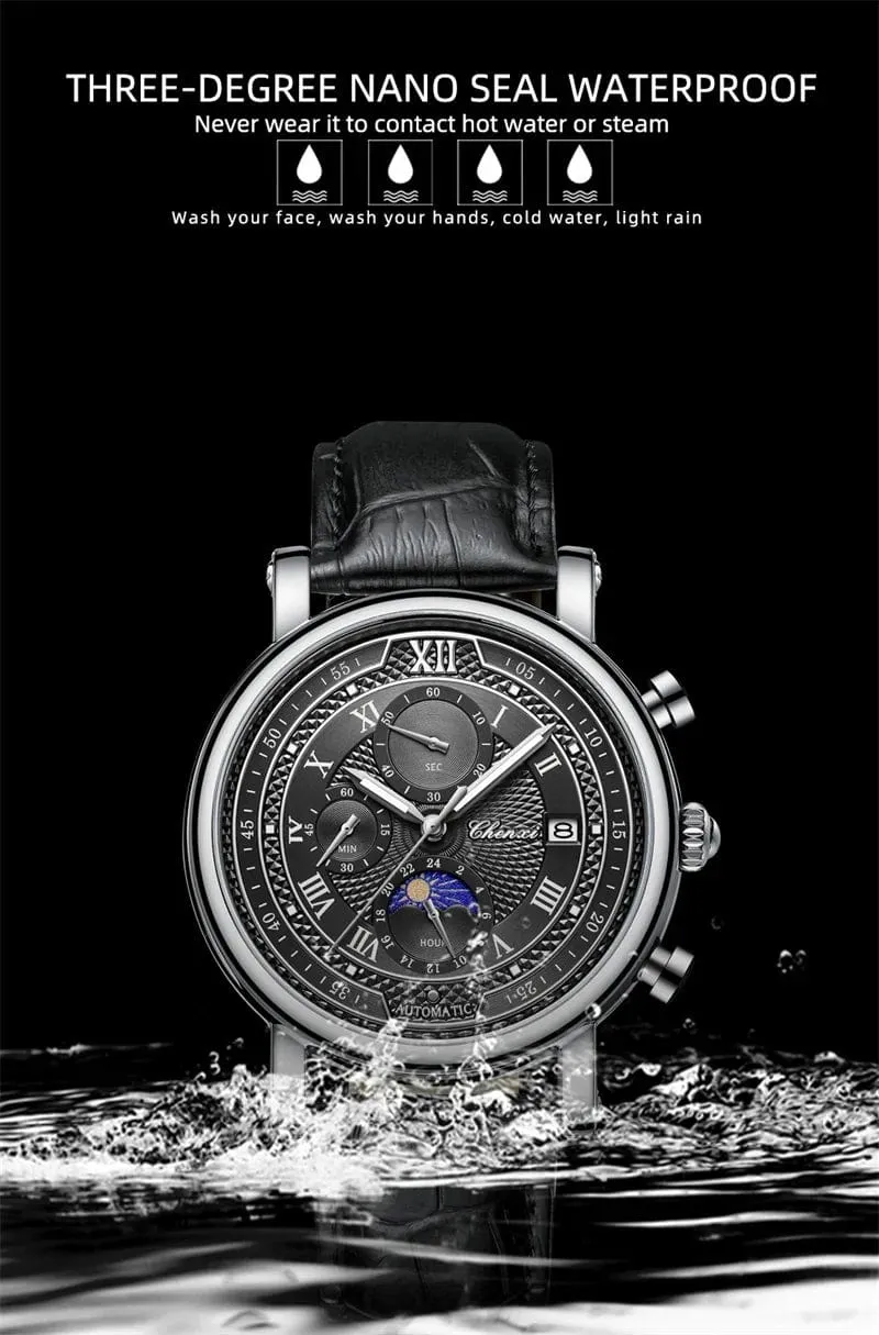 Chenxi 976 Leder Chronograph Datum herren Phase Der Mond Timing Business Leuchtende Quarz Uhr Relojes para hombres