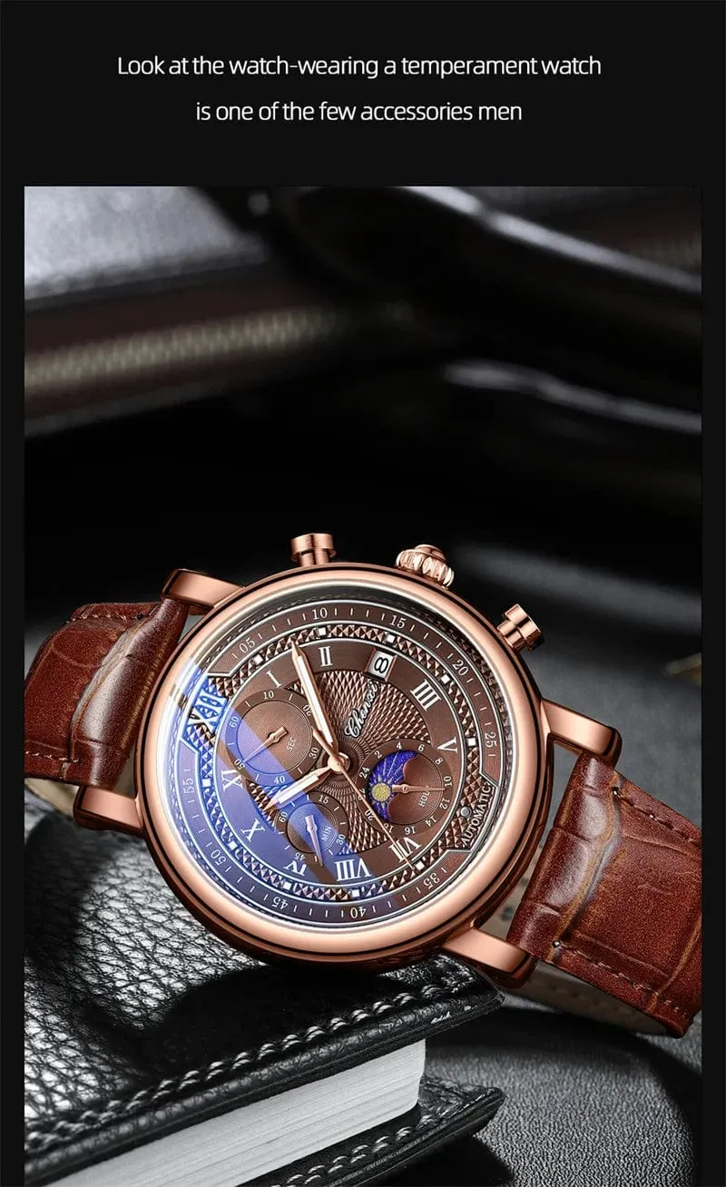 Chenxi 976 Leder Chronograph Datum herren Phase Der Mond Timing Business Leuchtende Quarz Uhr Relojes para hombres