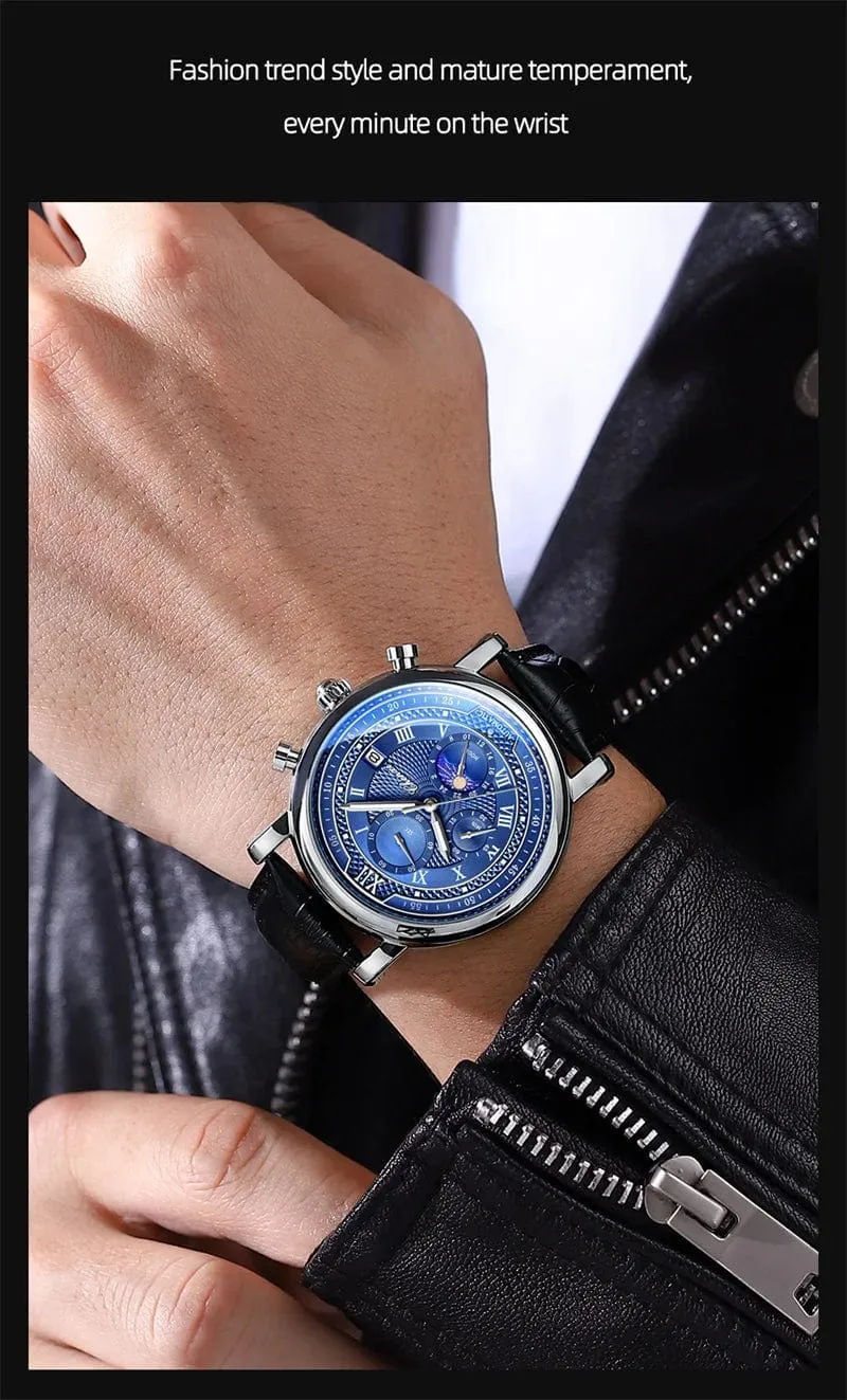 Chenxi 976 Leder Chronograph Datum herren Phase Der Mond Timing Business Leuchtende Quarz Uhr Relojes para hombres