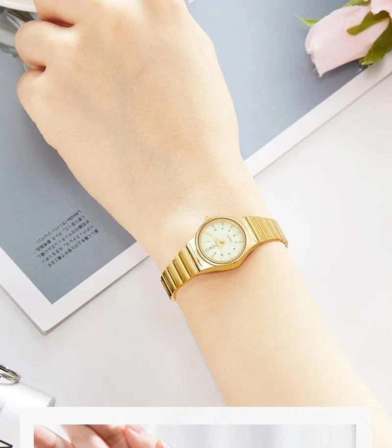 Marke Neue Wonen Uhr Luxus Goldene Quarz Edelstahl Armband Wasserdicht Damen Goldene Armbanduhr Mädchen Uhr Relogio mujer