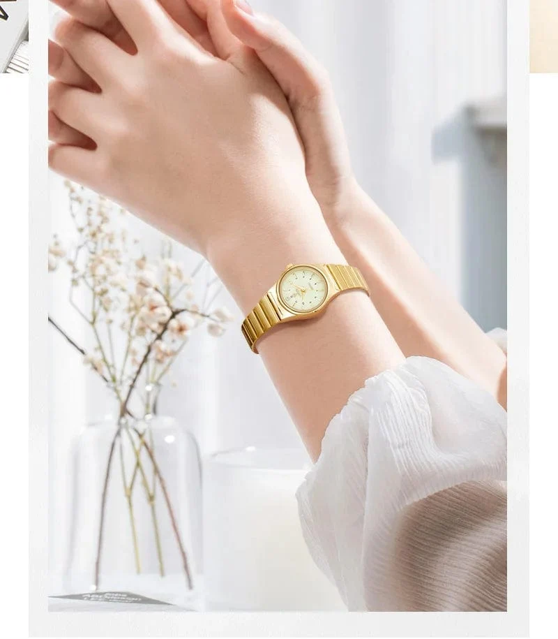 Marke Neue Wonen Uhr Luxus Goldene Quarz Edelstahl Armband Wasserdicht Damen Goldene Armbanduhr Mädchen Uhr Relogio mujer