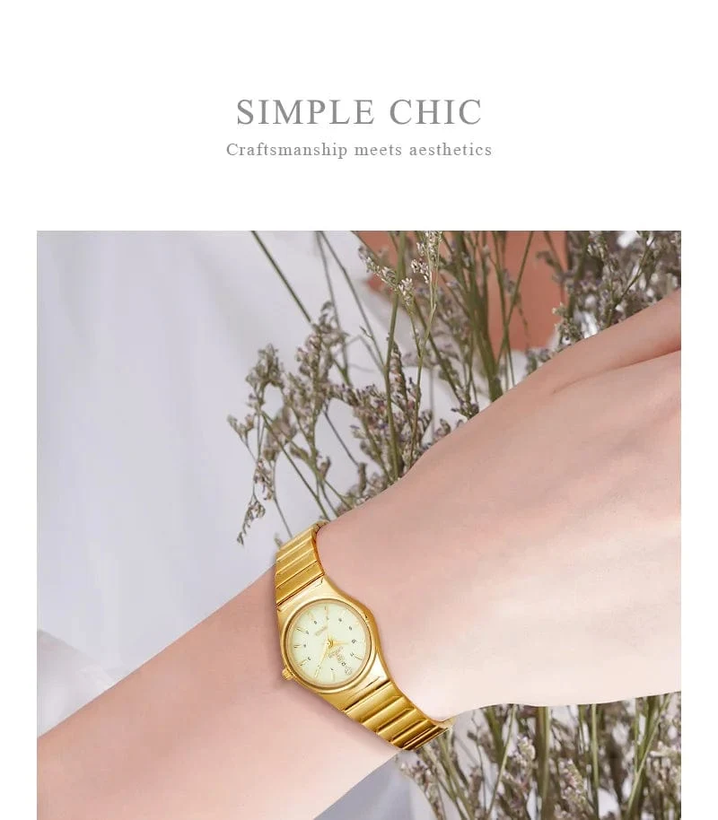 Marke Neue Wonen Uhr Luxus Goldene Quarz Edelstahl Armband Wasserdicht Damen Goldene Armbanduhr Mädchen Uhr Relogio mujer