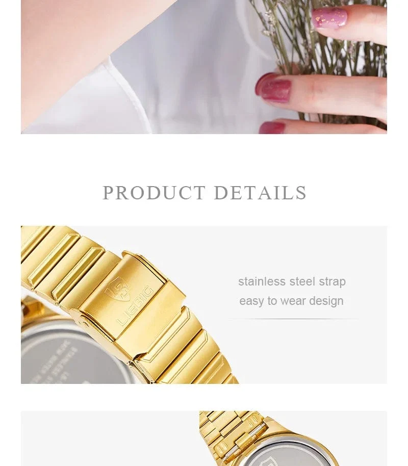 Marke Neue Wonen Uhr Luxus Goldene Quarz Edelstahl Armband Wasserdicht Damen Goldene Armbanduhr Mädchen Uhr Relogio mujer