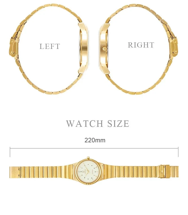 Marke Neue Wonen Uhr Luxus Goldene Quarz Edelstahl Armband Wasserdicht Damen Goldene Armbanduhr Mädchen Uhr Relogio mujer