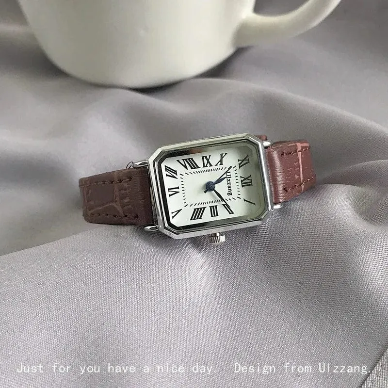 Retro-Uhren, klassisch, lässig, Quarz-Zifferblatt, Lederarmband, rechteckige Uhr, modische Armbanduhren für Frauen