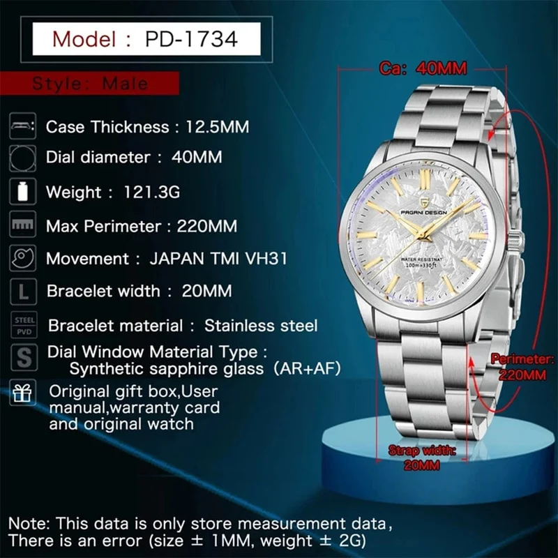 PAGANI DESIGN 40MM Herren Quarzuhren TMI VH31 Luxury Business Top Saphir 316L Edelstahl 100M wasserdichte Uhr für Männer