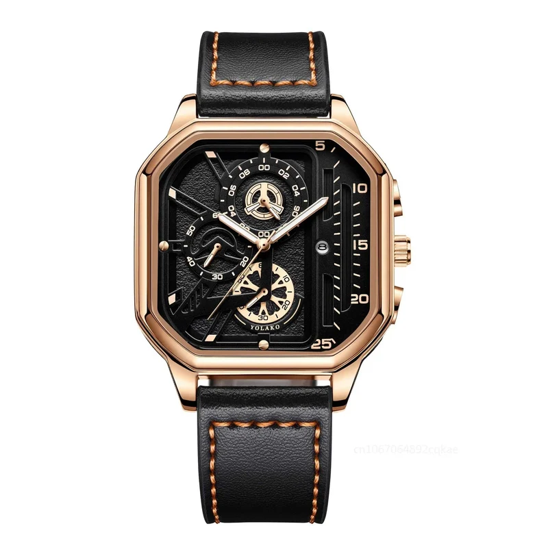 Herren-Quarzuhr, Zifferblatt aus Legierung, Business-Herrenuhr, PU-Lederarmband, großes Zifferblatt, quadratische Sportuhr, coole schwarze Armbanduhr für Männer