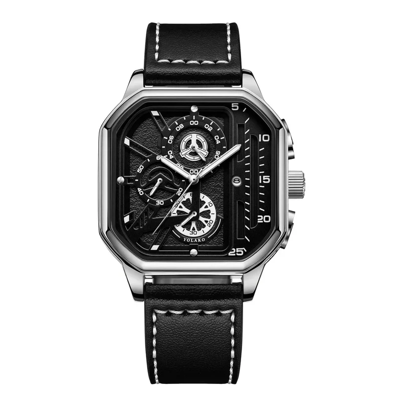 Herren-Quarzuhr, Zifferblatt aus Legierung, Business-Herrenuhr, PU-Lederarmband, großes Zifferblatt, quadratische Sportuhr, coole schwarze Armbanduhr für Männer