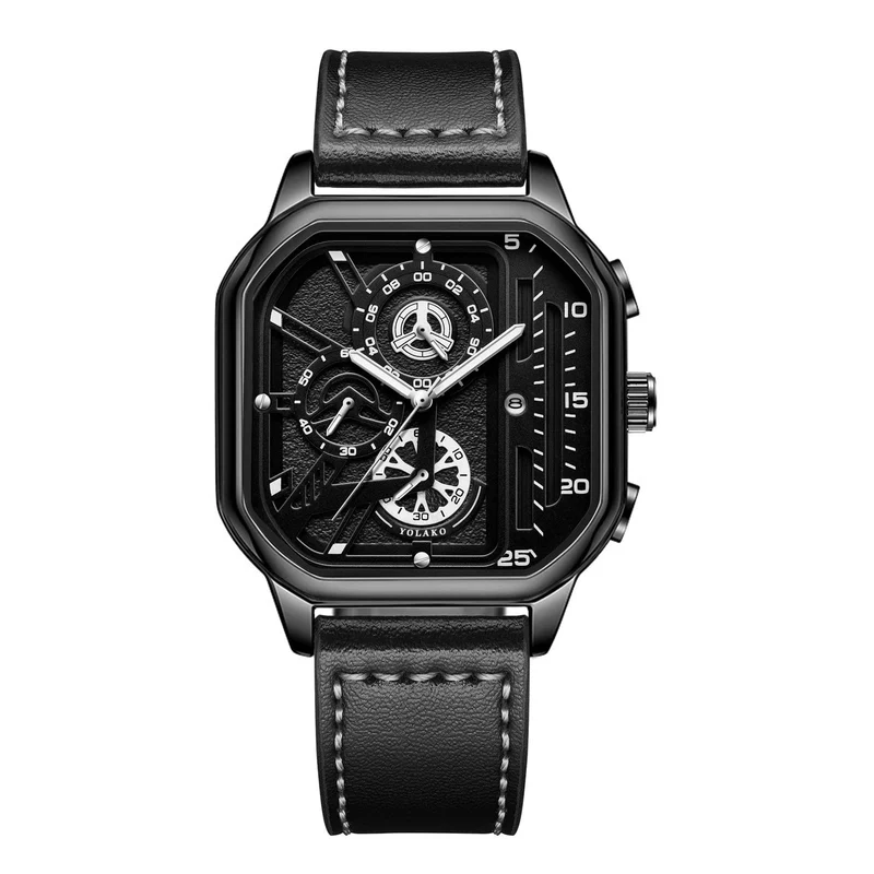 Herren-Quarzuhr, Zifferblatt aus Legierung, Business-Herrenuhr, PU-Lederarmband, großes Zifferblatt, quadratische Sportuhr, coole schwarze Armbanduhr für Männer