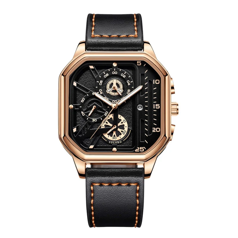 Herren-Quarzuhr, Zifferblatt aus Legierung, Business-Herrenuhr, PU-Lederarmband, großes Zifferblatt, quadratische Sportuhr, coole schwarze Armbanduhr für Männer