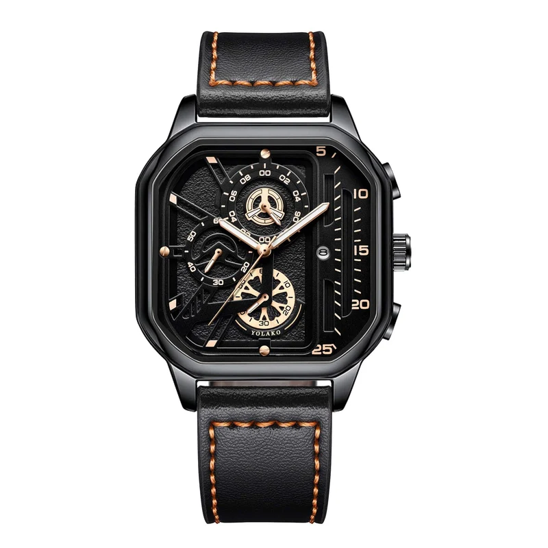 Herren-Quarzuhr, Zifferblatt aus Legierung, Business-Herrenuhr, PU-Lederarmband, großes Zifferblatt, quadratische Sportuhr, coole schwarze Armbanduhr für Männer