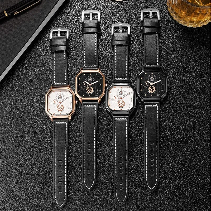 Herren-Quarzuhr, Zifferblatt aus Legierung, Business-Herrenuhr, PU-Lederarmband, großes Zifferblatt, quadratische Sportuhr, coole schwarze Armbanduhr für Männer