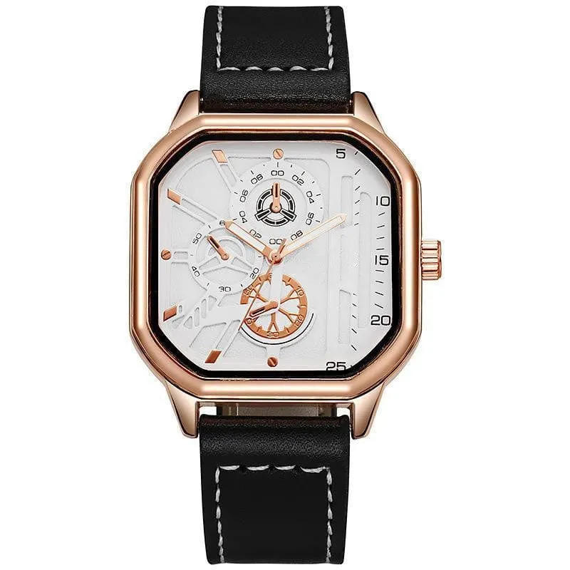 Herren-Quarzuhr, Zifferblatt aus Legierung, Business-Herrenuhr, PU-Lederarmband, großes Zifferblatt, quadratische Sportuhr, coole schwarze Armbanduhr für Männer