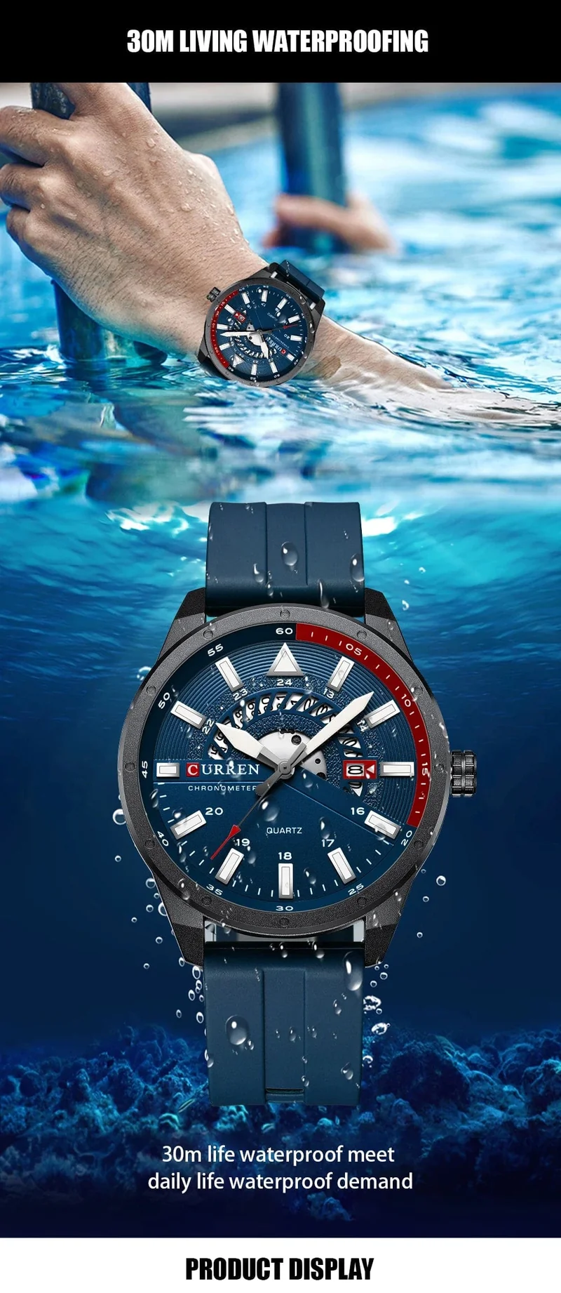 CURREN Mode Herrenuhr Top-Marke Luxus wasserdichte Sport Herrenuhren Silikon Automatik Datum Militär Armbanduhr