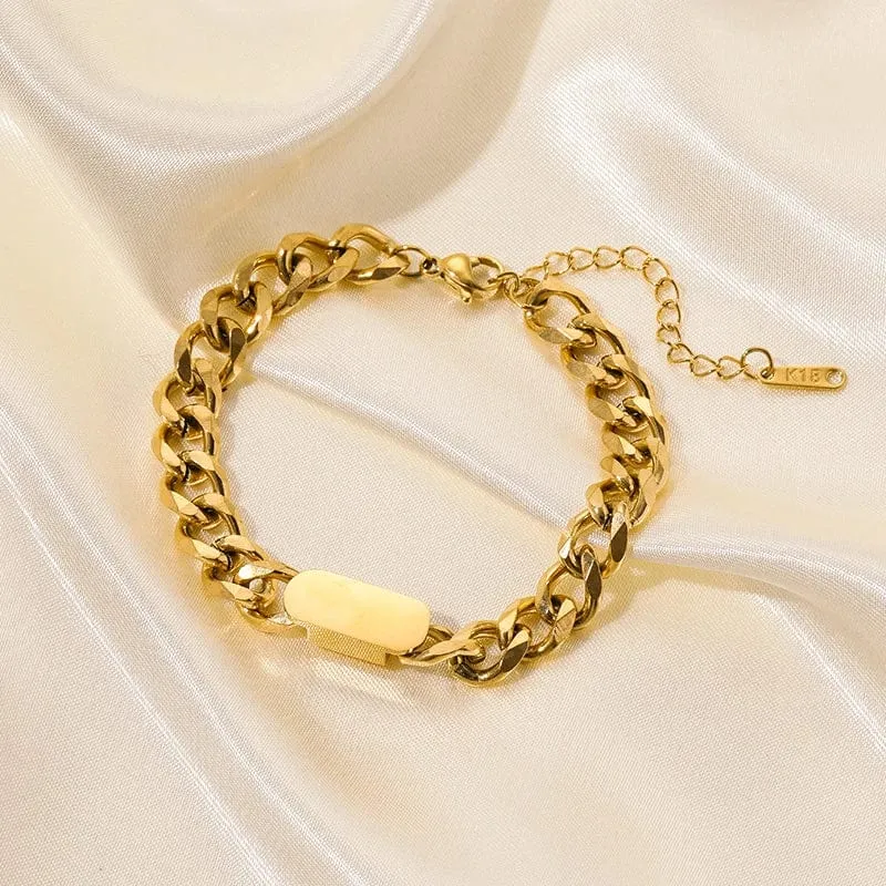 EILIECK 316L Edelstahl Goldfarbenes Armband für Frauen Einfacher Stil Gliederkette Armreif Trendy Fashion Lichtechtes Schmuckgeschenk