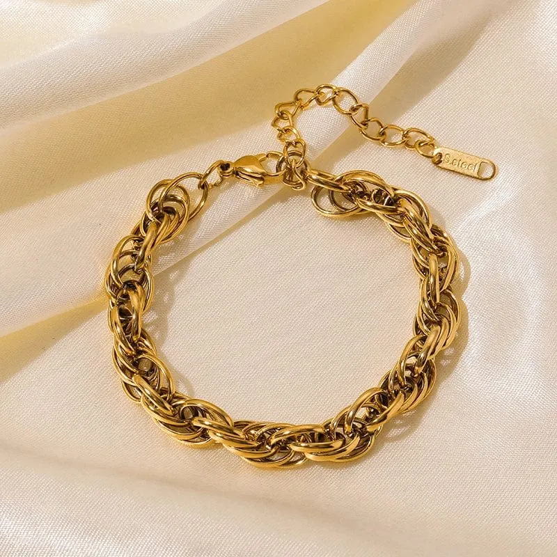 EILIECK 316L Edelstahl Goldfarbenes Armband für Frauen Einfacher Stil Gliederkette Armreif Trendy Fashion Lichtechtes Schmuckgeschenk