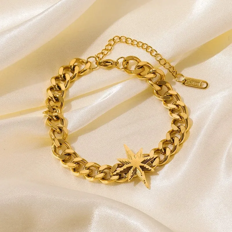 EILIECK 316L Edelstahl Goldfarbenes Armband für Frauen Einfacher Stil Gliederkette Armreif Trendy Fashion Lichtechtes Schmuckgeschenk