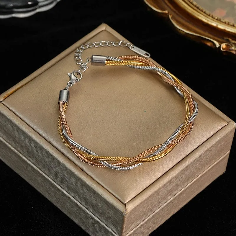 EILIECK 316L Edelstahl Goldfarbenes Armband für Frauen Einfacher Stil Gliederkette Armreif Trendy Fashion Lichtechtes Schmuckgeschenk