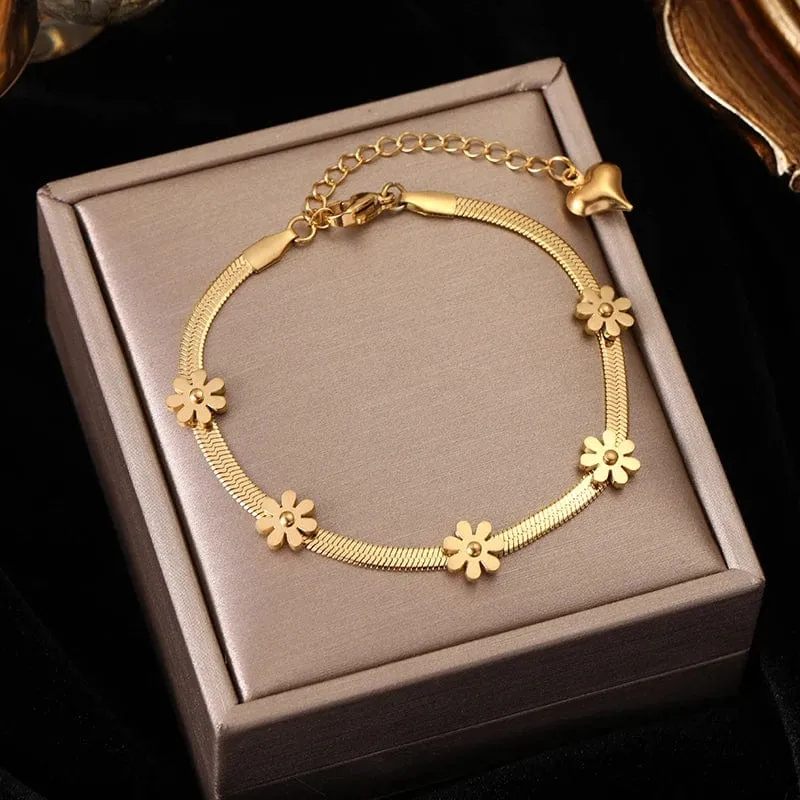 EILIECK 316L Edelstahl Goldfarbenes Armband für Frauen Einfacher Stil Gliederkette Armreif Trendy Fashion Lichtechtes Schmuckgeschenk