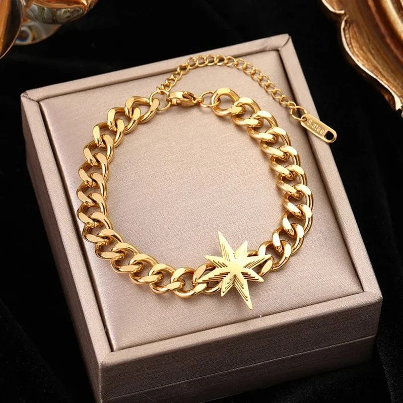 EILIECK 316L Edelstahl Goldfarbenes Armband für Frauen Einfacher Stil Gliederkette Armreif Trendy Fashion Lichtechtes Schmuckgeschenk