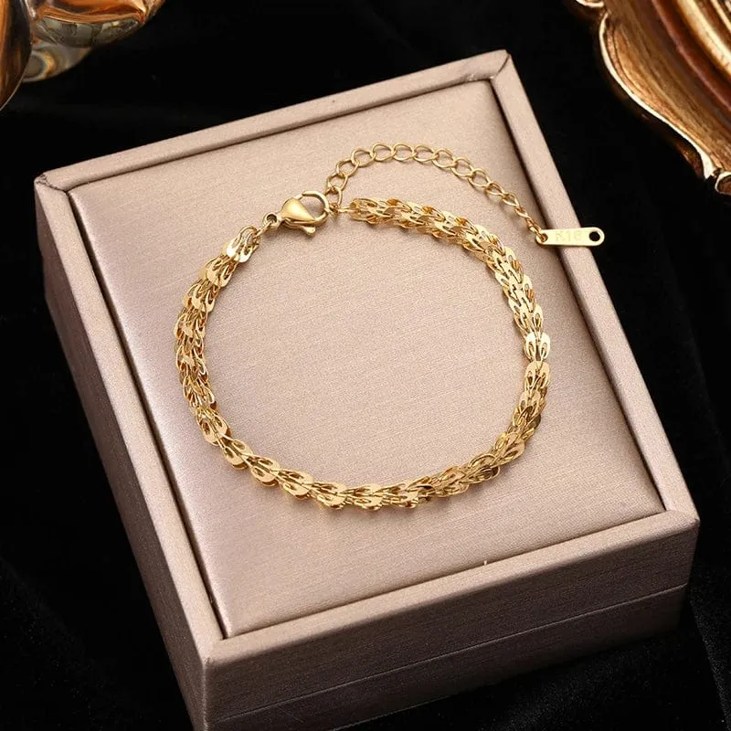 EILIECK 316L Edelstahl Goldfarbenes Armband für Frauen Einfacher Stil Gliederkette Armreif Trendy Fashion Lichtechtes Schmuckgeschenk