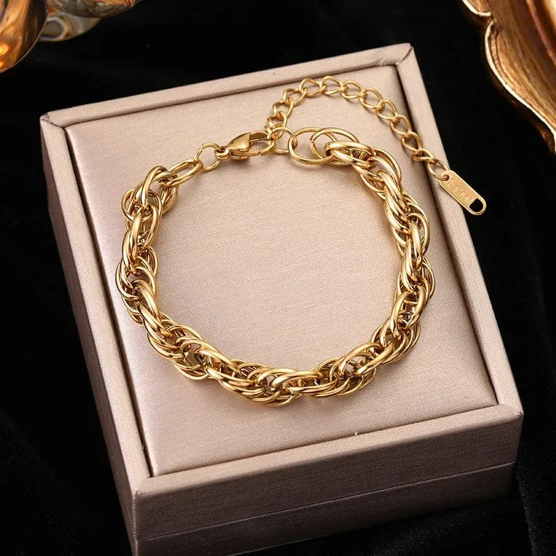 EILIECK 316L Edelstahl Goldfarbenes Armband für Frauen Einfacher Stil Gliederkette Armreif Trendy Fashion Lichtechtes Schmuckgeschenk