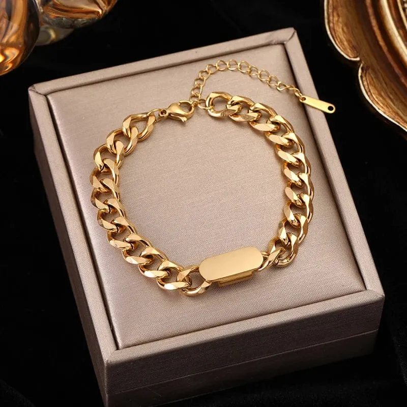 EILIECK 316L Edelstahl Goldfarbenes Armband für Frauen Einfacher Stil Gliederkette Armreif Trendy Fashion Lichtechtes Schmuckgeschenk