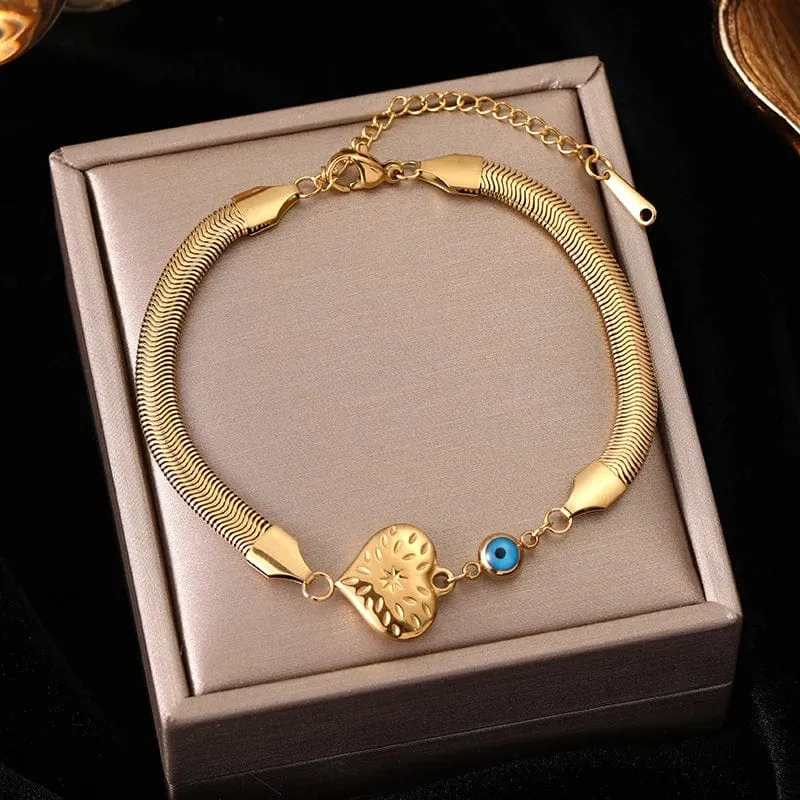 EILIECK 316L Edelstahl Goldfarbenes Armband für Frauen Einfacher Stil Gliederkette Armreif Trendy Fashion Lichtechtes Schmuckgeschenk