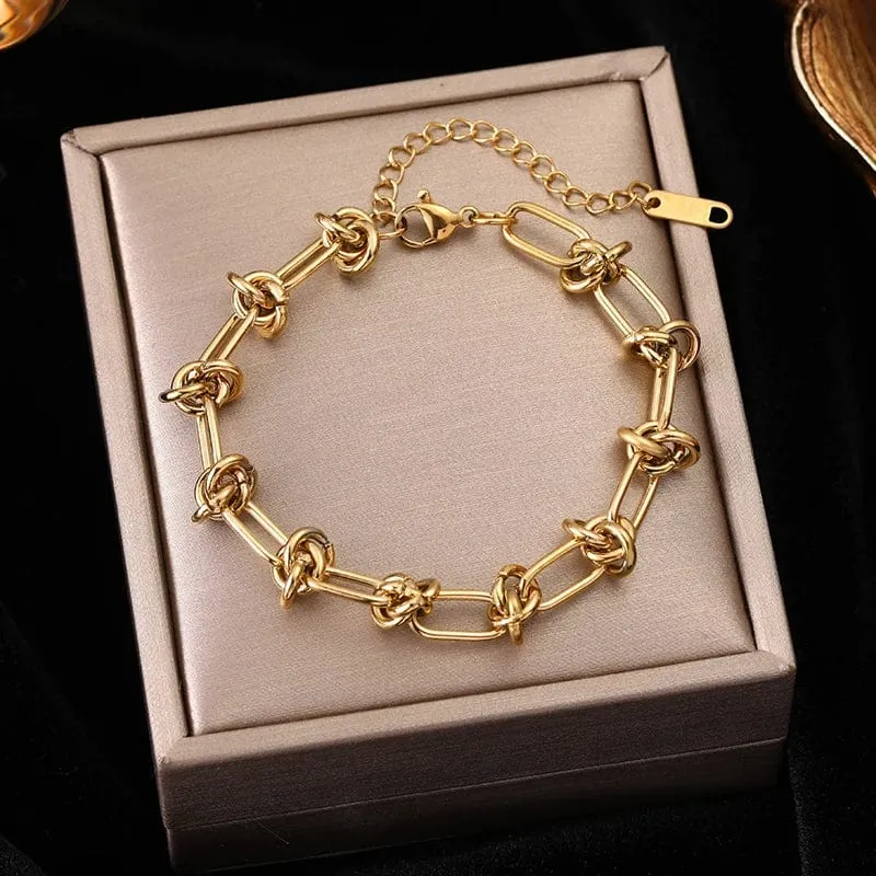 EILIECK 316L Edelstahl Goldfarbenes Armband für Frauen Einfacher Stil Gliederkette Armreif Trendy Fashion Lichtechtes Schmuckgeschenk