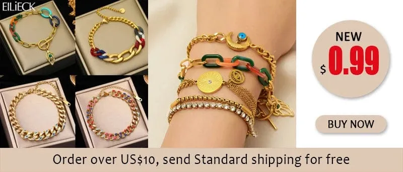EILIECK 316L Edelstahl Goldfarbenes Armband für Frauen Einfacher Stil Gliederkette Armreif Trendy Fashion Lichtechtes Schmuckgeschenk