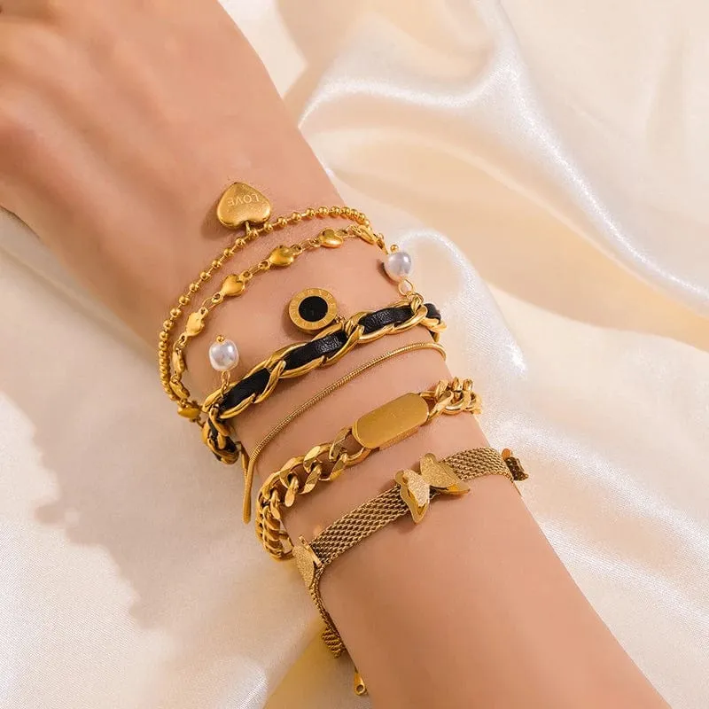 EILIECK 316L Edelstahl Goldfarbenes Armband für Frauen Einfacher Stil Gliederkette Armreif Trendy Fashion Lichtechtes Schmuckgeschenk