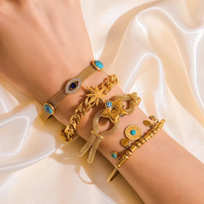 EILIECK 316L Edelstahl Goldfarbenes Armband für Frauen Einfacher Stil Gliederkette Armreif Trendy Fashion Lichtechtes Schmuckgeschenk