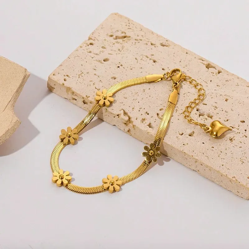 EILIECK 316L Edelstahl Goldfarbenes Armband für Frauen Einfacher Stil Gliederkette Armreif Trendy Fashion Lichtechtes Schmuckgeschenk